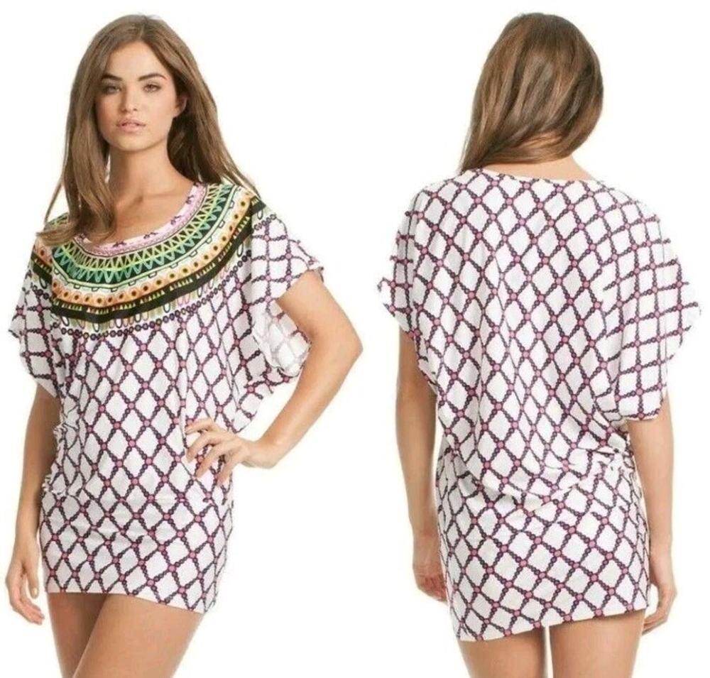 Trina Turk Kon Tiki Stretch Jersey Swim Cover-Up Tunic Dress S–M EUC